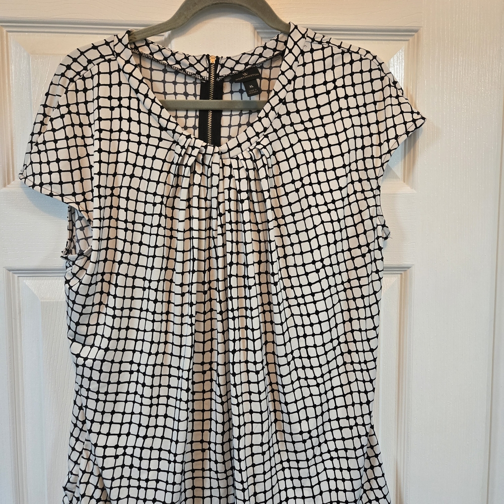 Worthington Black and White Grid Blouse